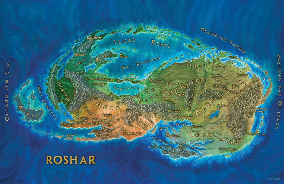 O mapa de Roshar que a Tria vende em tecido