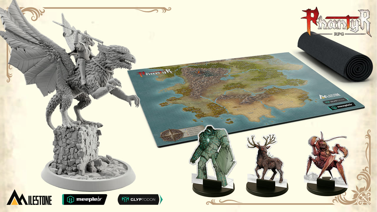 Miniatura 3D do Bahberuss, playmat de neoprene com o mapa e os standees