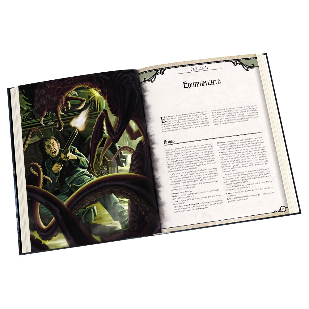 O Livro Básico de Arkham Horror aberto